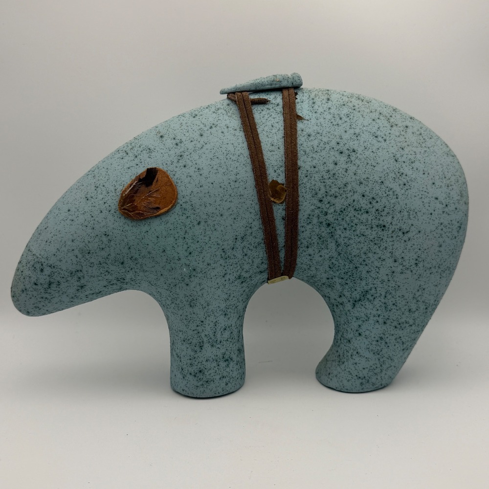 Kelly Collection Earthtones Bear Figurine Pottery Southwestern Rustic Decor Blue